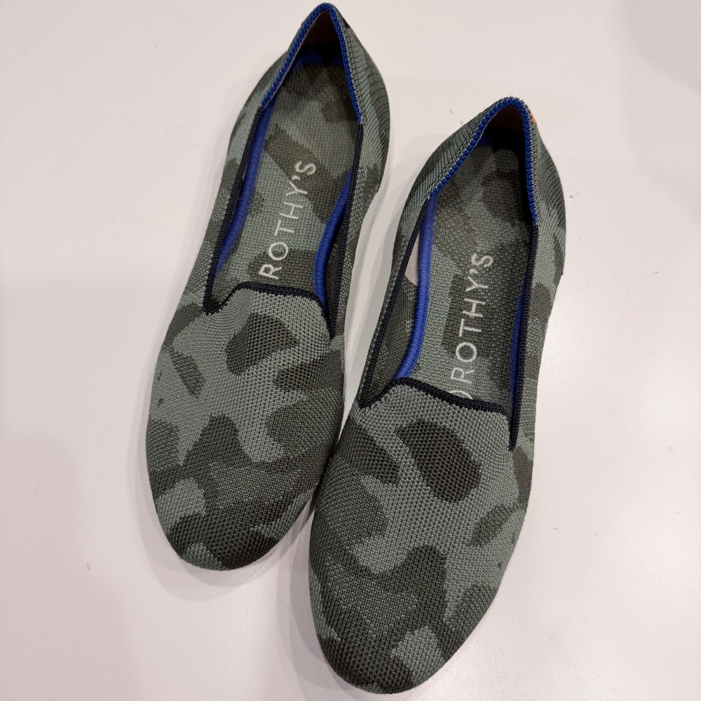 Rothys The Loafer Sage Camo Green Knit Slip On Flats Womens 6.5